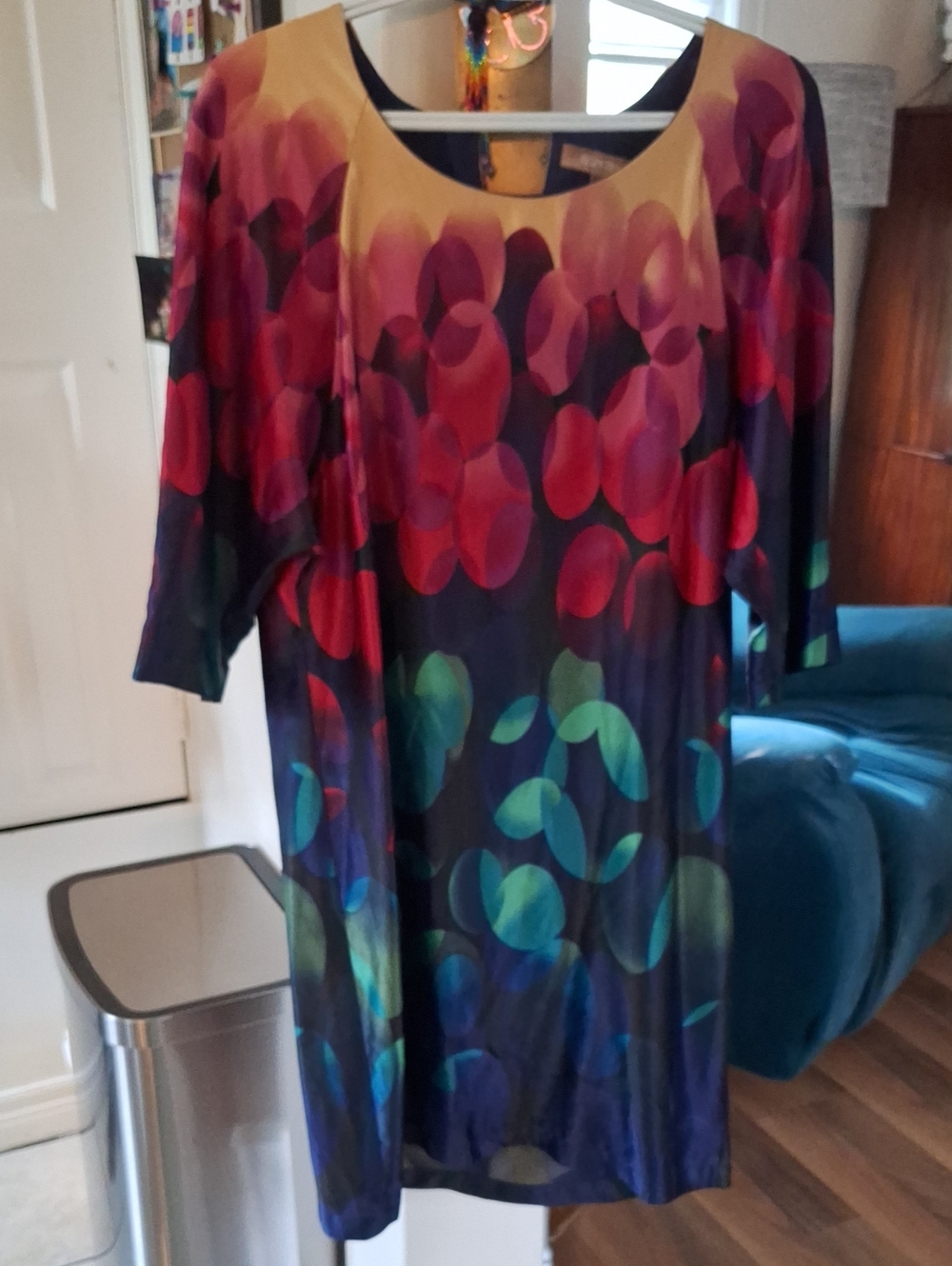 Ellen Tracy Multicolor Scoop-Neck Tunic — Navy with Red and Teal Bloom